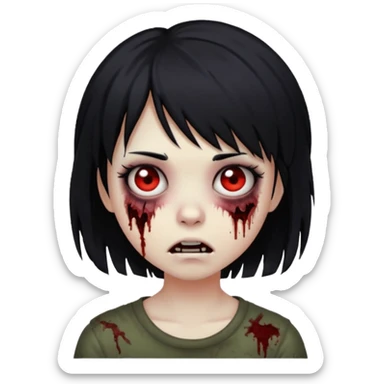 girl, zombie, black hair, short, emo, shaggy, dark, spooky, creepy, expression emoji sticker