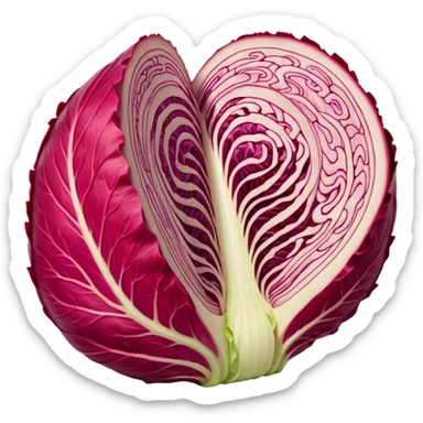 red napa cabbage cross-section view, no green, all red, no face sticker