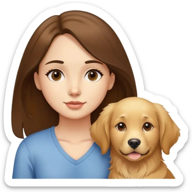 golden retriever next to brunette girl  sticker
