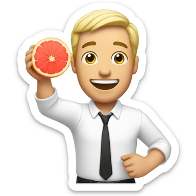 Excited white man holding a grapefruit sticker