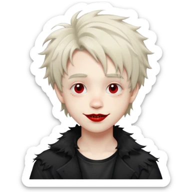 Happy pale Goth boy with shaggy hair, and messy, smudged, red, lipstick  sticker