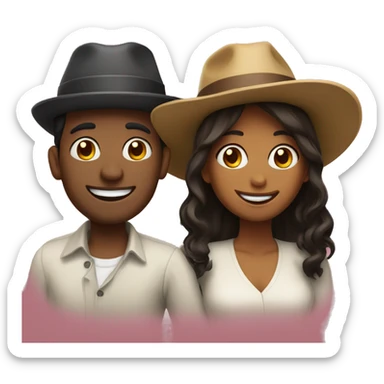 happy couple with hats sticker