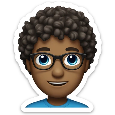 White boy with blue eyes with glasses with dark brown curly hair sticker