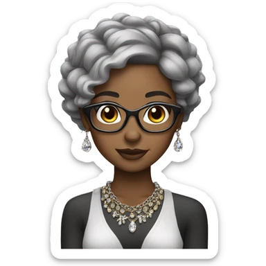 girl with jewelry make skin a bit lighter and hair gray add glasses  sticker