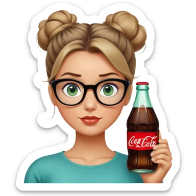 Husband has dark blonde hair with blue green eyes wife has messy bun hair all brown and the most stunning and beautiful big sexy brown eyes with black square frame glasses with a coke bottle body big butt sticker