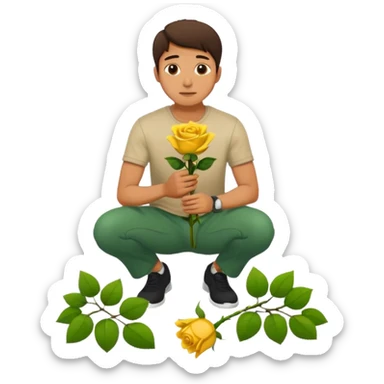 Create a emoji where a man in knee holding a yellow rose like he proposed some one . Make sure no other person sticker