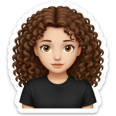 Brown eyes, long curly brown hair black t-shirt girl sticker