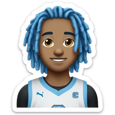 young lightskin male with medium length black freeform dreads and a university of north carolina blue basketball jersey wearing number 3 sticker