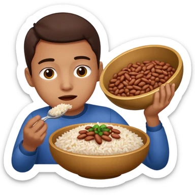 Create a person having lunch. Not a sandwich. Rice, beans and meat. sticker