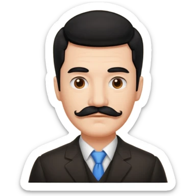 man with black hair on the right side with a rectangular mustache sticker