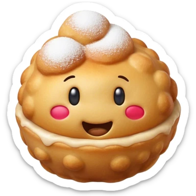 Cinematic Realistic Bu√±uelo Dessert Emoji, showcasing a fluffy, deep-fried dough ball dusted with sugar rendered with lifelike textures and warm, festive lighting. sticker