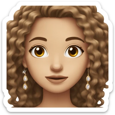 white beautiful girl with brown wavy hair and brown eyes wearing jewellery  sticker