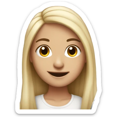 Spanish white girl with no so long hair smiling in front of a laptop sticker