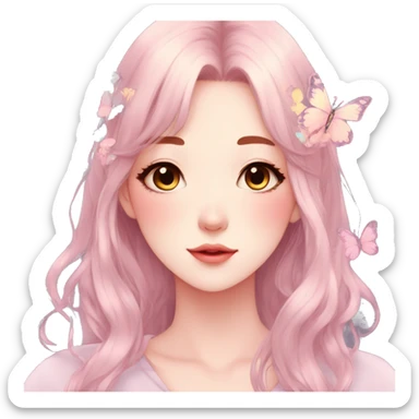 Gorgeous pastel anime style lady with blushing face and butterflies aesthetic trending style sticker