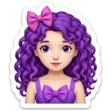 purple long curly haired girl with bow sticker