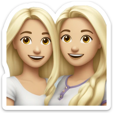 White blonde female and white brunette female best friends happy smiling with hearts everywhere sticker