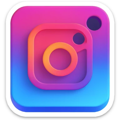Modify the icon to have the exact Instagram official color gradient with purple, pink, orange, yellow, and white. Use a 3D style with a sense of depth and a transparent background. sticker