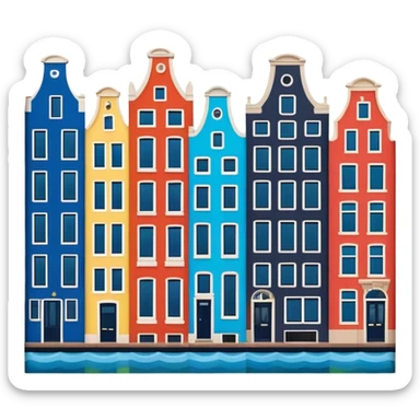 Cinematic Realistic Amsterdam Canal Houses Landmark Emoji, featuring narrow, gabled facades in vibrant colors. sticker