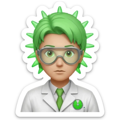 nuclear scientist portrait, head and shoulders only, wearing lab coat collar, protective goggles, glowing green radiation symbol badge, serious expression, sci-fi laboratory vibe, 3D cartoon, mobile game icon style, clean background, no text, no watermark
 sticker