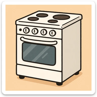 white kitchen oven, cartoon style, simple and friendly sticker
