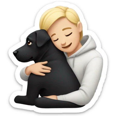 cuddling with Black dog  sticker