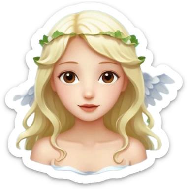 a beautiful angel like girl mix with  watel lili and  Strawberries  being born with an nenuphar on her light hair on stars  sticker