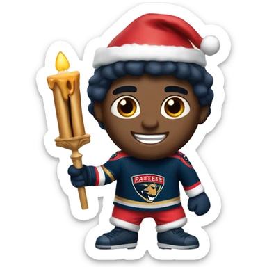 Emoji holding a menorah and wearing Santa hat and a Florida panthers Jersey sticker