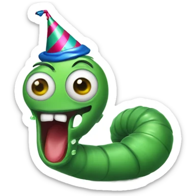 Worm that is uhly with a party hat drinking a sprite sticker