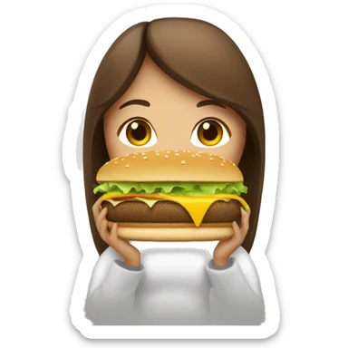 Girl with brown hair, eating cheeseburger sticker