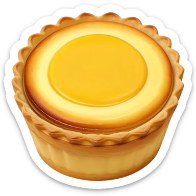 Hong Kong egg tart with yellow custard filling, simplified emoji style with bold outlines and bright colors, cartoon style Dan Ta pastry sticker