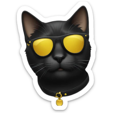 Black cat with sunglasses and yellow collar sticker