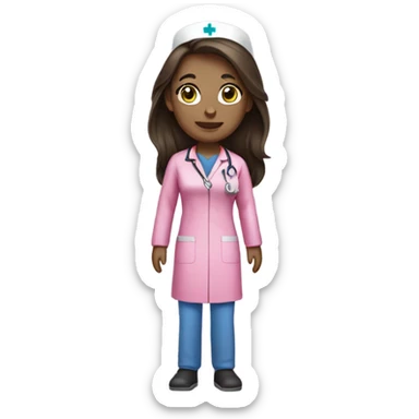 pretty brunette nurse with long hair in pink scrubs sticker