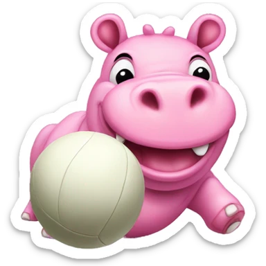 cute pink hippo catching a cricket ball sticker
