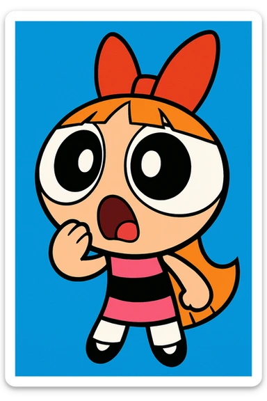 Powerpuff Girls character with a surprised emotion, cartoon style, vibrant colors sticker