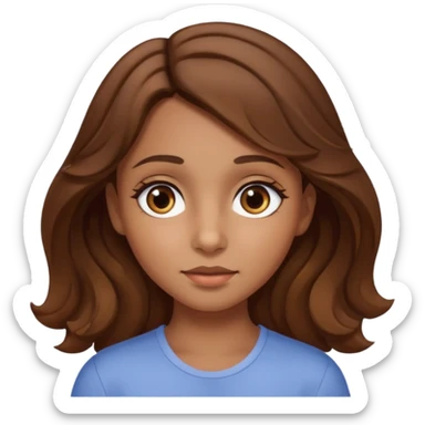 girl with wavy hair, almond shaped eyes, birthmark near her eye, tan sticker