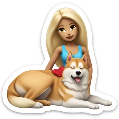 Pretty blonde Barbie napping with red Siberian Husky  sticker