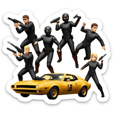 Photorealistic Icon for Action Movies: Dynamic collage of iconic action movie scenes featuring explosions, fast cars, combat, and weapons. Include silhouettes of famous action heroes, dramatic lighting, and a sense of high-octane energy. Transparent background. sticker