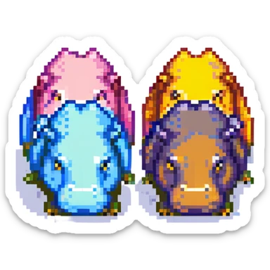 little hippos with 3 heads, different colors sticker