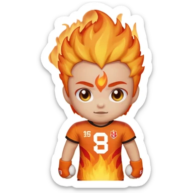 A mini heatblast from ben 10 but a cute one and has a jersey the reads "BS1HS" sticker