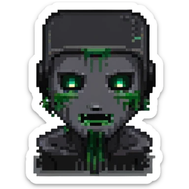half Minecraft Creeper head merged with half Enderman head, pixel art style sticker