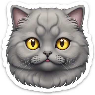 Cinematic Adorable Fluffy Grey Scottish Fold Cat Portrait Emoji, Adorable folded ears perched atop its soft, round head, head tilted cutely with big, sparkling yellow eyes, soft grey fur with darker points on the ears, face, and paws, Simplified yet irresistibly adorable features, highly detailed, glowing with a soft, warm glow, high shine, affectionate and playful, stylized with a touch of whimsy, bright and endearing, soft glowing outline, capturing the essence of a curious and loving kitten with the signature charm of a Scottish Fold's unique folded ears, so cute it feels like it could leap out of the screen and snuggle up for a cuddle! sticker