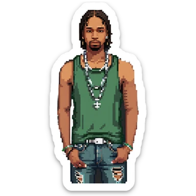CJ from GTA San Andreas with his green tank top, jeans and chain necklace sticker