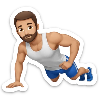 White man 2day stubble beard very short brown hair doing pushups  sticker