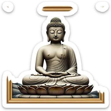 Cinematic Realistic image of the Big Buddha Monument of Sinheungsa Temple, portrayed as a towering, serene Buddha statue carved from weathered stone with intricate details and a gentle meditative expression, set within an ancient temple landscape enveloped in soft, ethereal lighting that underscores its spiritual majesty. sticker