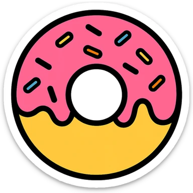color outline donut with pink glaze and sprinkles sticker