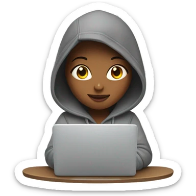 Girl in a hoodie with open laptop and big mug of coffee sticker