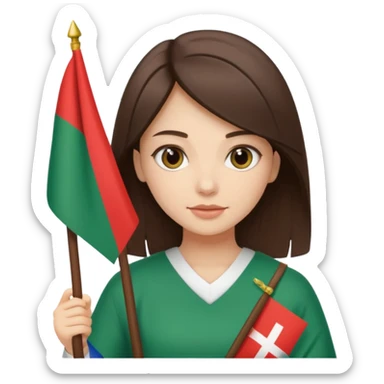 Balkan brunette girl with straight hair holds a Bulgarian flag sticker