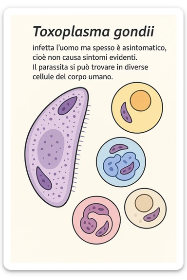 Toxoplasma gondii, infetta uomo ma non ha sintomi ed è asintomatico, tutto in italiano scritto sticker