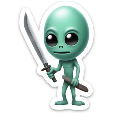 Alien holding a machete sticker