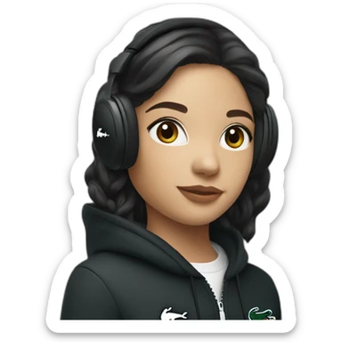 Lacoste headphone latina girl with black lacoste hoodie sticker